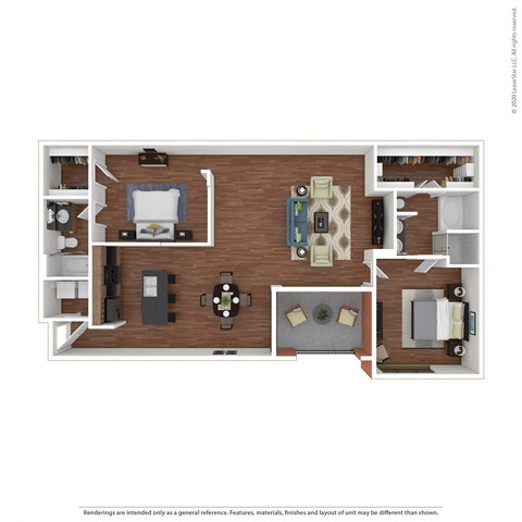 Floor plan for 2 beds, 2 baths, 1606 sqft